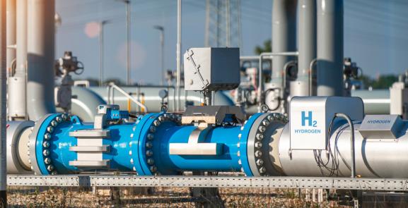 pipes in a hydrogen gas power plant with blue sky